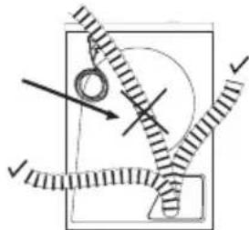 Pure mechanical diagram showing a circular component with hatched lines and arrows, no text or symbols present