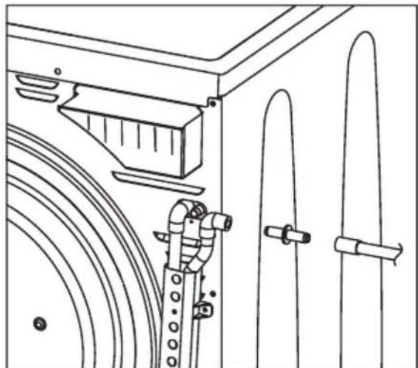 Technical line drawing of a mechanical assembly with hoses and components.