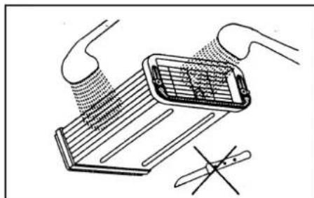 Illustration of a smartphone being processed with a tool, no text or symbols present