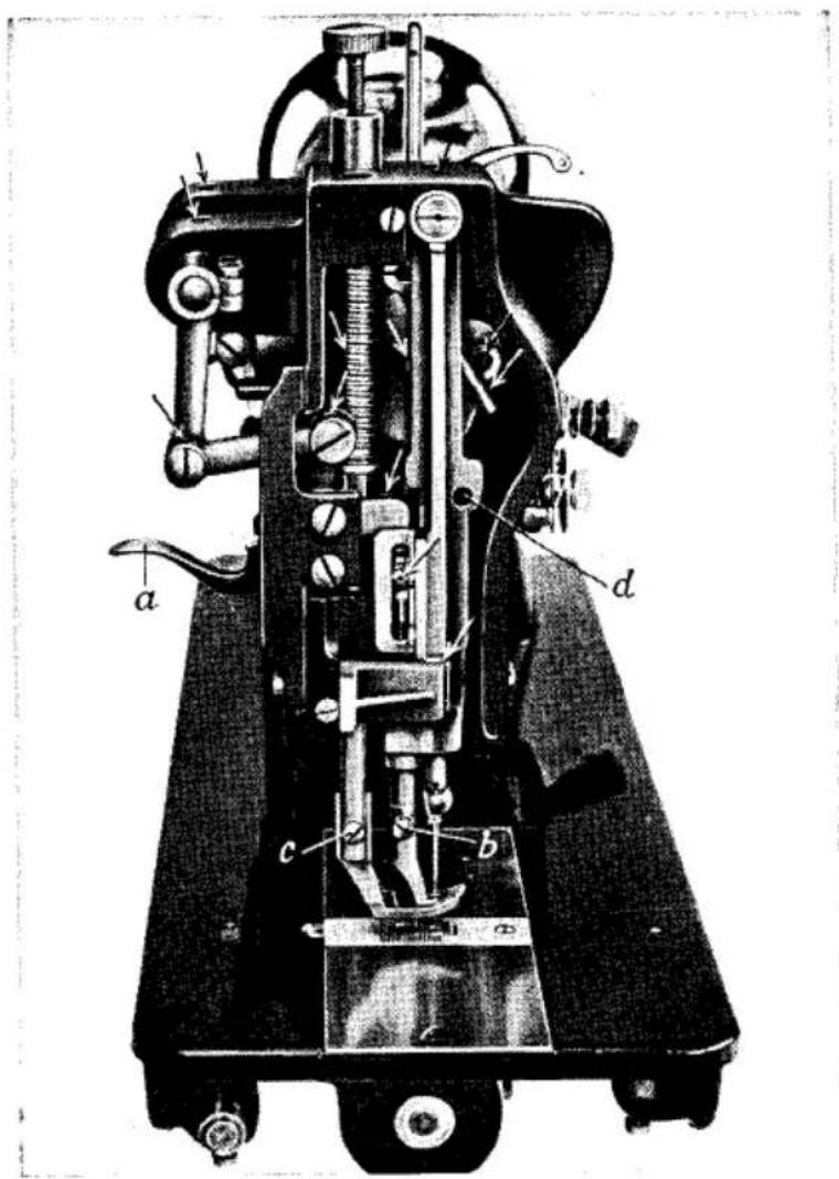 Schéma technique d'un dispositif mécanique avec des pièces étiquetées a, b, c et d.