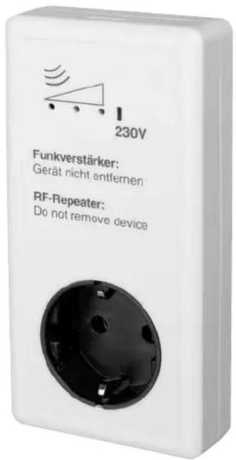 230V Funkverstärker: Gerät nicht entfernen RF-Repeater: Do not remove device