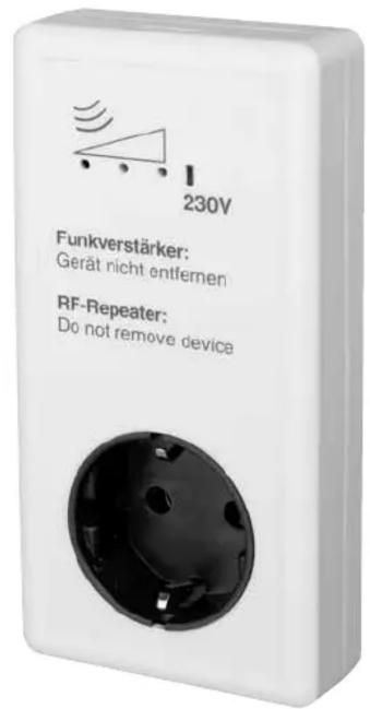 230V Funkverstärker: Gerät nicht entfernen RF-Repeater: Do not remove device