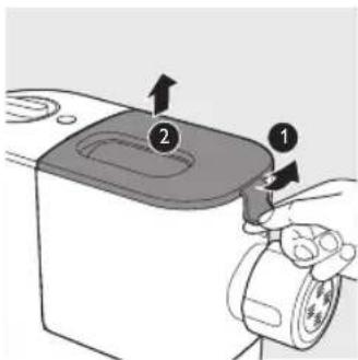 Diagram showing a device with labeled parts, including a numbered component and directional arrows indicating motion or assembly.