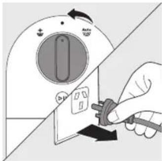 Diagram showing a hand using a switch to adjust a device, with labels indicating 'Auto' and 'Dis' on the device.