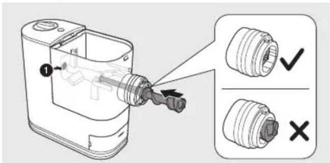 Technical diagram of a device component with labeled parts and inspection indicators