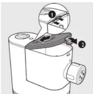 Technical diagram of a mechanical device with labeled parts and directional arrows indicating motion or assembly.