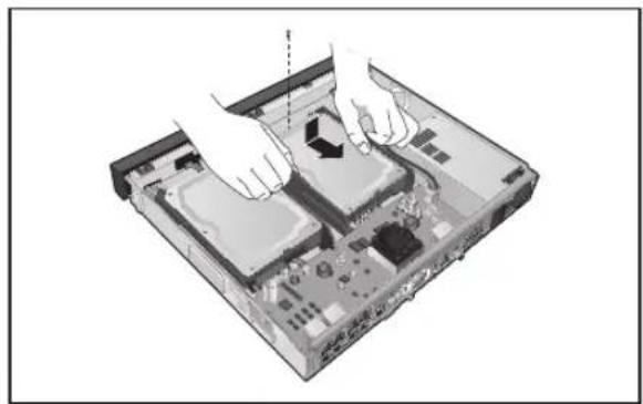 Illustration of hands operating a computer motherboard with two monitors and a keyboard.