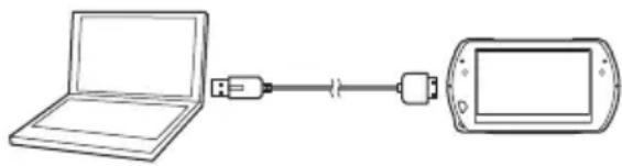 Line drawing of a laptop connected to a smartphone via cable (no text or symbols).