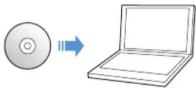 Simple line drawing of a CD and a laptop with an arrow indicating transformation (no text or symbols)