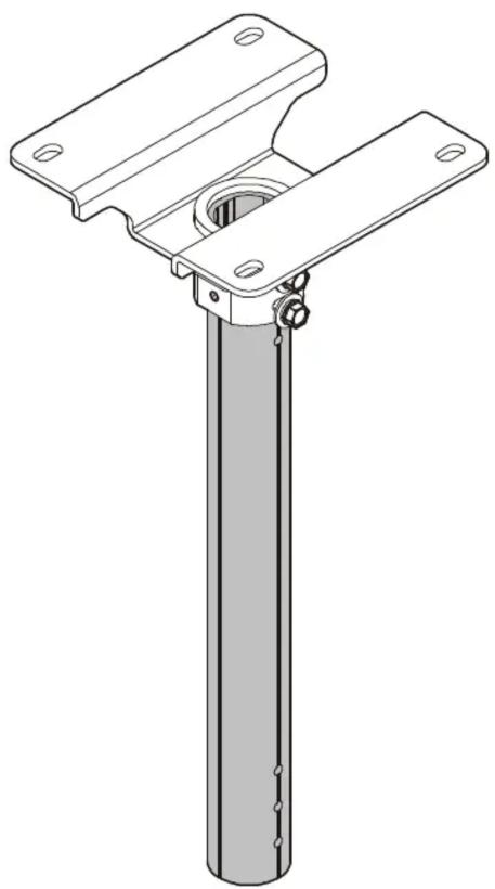 Technical line drawing of a mechanical support bracket with mounting holes and a cylindrical base (no text or symbols)
