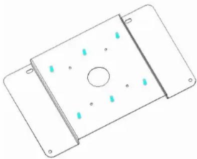 Technical line drawing of a rectangular electronic component with mounting holes and internal features (no text or symbols)