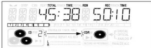 STEP CIN TEXT TOTAL TRACK TIME TOTAL REM REC TRACK TIME 45:38 50:10 CD TIME 2 COVELLED TRACK POG SUPPORT REPEAT ALL EDS L R CDR DIGITAL OPTICAL ANALOG RECOOL IN PICKERS FINANCE ALC