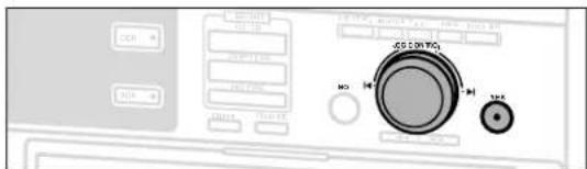 Front panel of an electronic device control interface with labeled buttons and a rotary dial indicator.