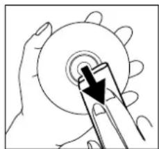 Illustration of a hand using a tool to press or install a circular component (no text or symbols visible)