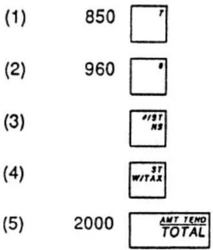 (1) 850 (2) 960 (3) //ST NS (4) ST W/TAX (5) 2000 AMT TEND TOTAL