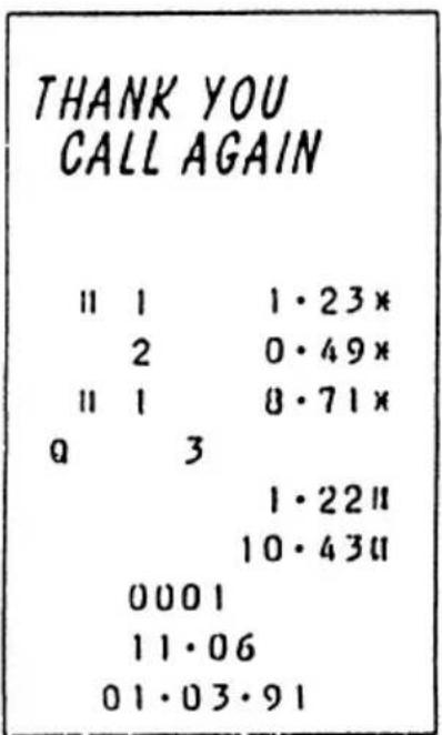 THANK YOU CALL AGAIN Ⅱ 1 1·23* 2 0·49* Ⅱ 1 8·71* q 3 1·22Ⅱ 10·43Ⅱ 0001 11·06 01·03·91