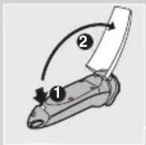 Diagram showing a tool with labeled parts and directional arrows indicating motion or movement