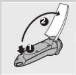 Diagram showing a knife cutting a shoe with labeled parts and directional arrows indicating motion.
