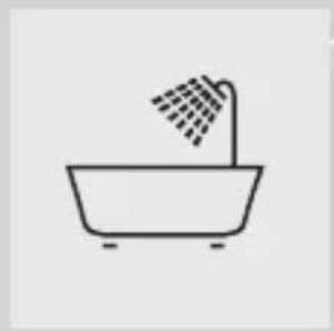 Simple line drawing of a bathtub with a showerhead (no text or symbols)