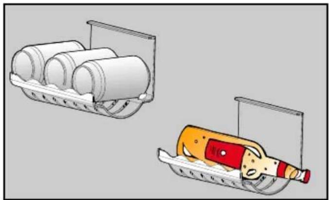 Illustration of two containers: one with rolled rolls and one with a bottle.