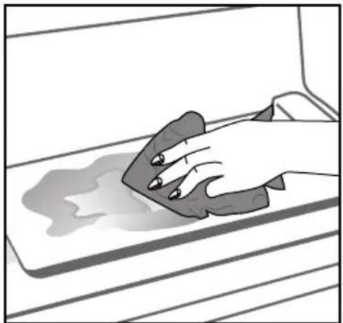 Illustration of a hand cleaning a surface with a cloth.