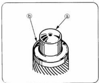 Technical diagram of a mechanical component with labeled parts a and b