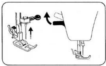 Diagram illustrating sewing machine needle positioning and lifting mechanism with Chinese annotations