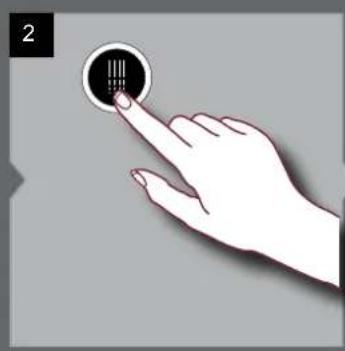 Hand pressing a button on a circular interface element (no text or symbols visible)