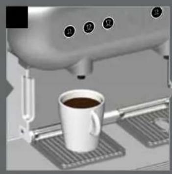 Exterior view of a modern coffee machine with a white cup on a metal tray (no visible text or symbols)