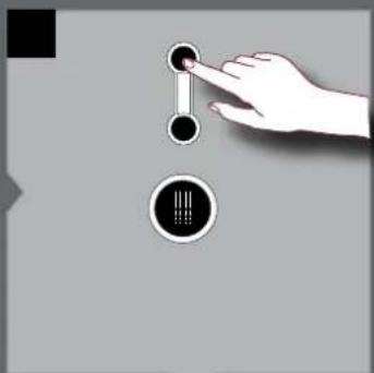Hand pointing at a vertical switch and a circular button with three vertical bars (no text or symbols)