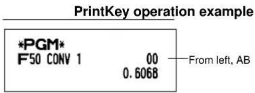 PrintKey operation example *PGM* F50 CONV 1 00 0.6068 From left, AB
