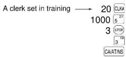 graph TD A["A clerk set in training"] --> B["20"] B --> C["1000"] C --> D["3"] D --> E["CA/AT/NS"] B --> F["CLK#"] B --> G["5"] B --> H["21"] B --> I["S/FOR"] B --> J["3"] J --> K["19"]