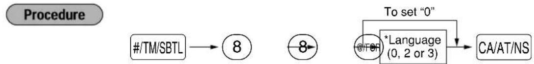 graph LR A["#/TM/SBTL"] --> B["8"] B --> C["8"] C --> D["@/FOR *Language (0, 2 or 3)"] D --> E["To set "0""] E --> F["CA/AT/NS"]