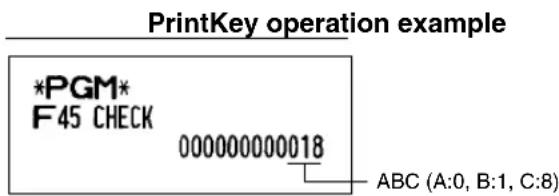 PrintKey operation example *PGM* F45 CHECK 000000000018 ABC (A:0, B:1, C:8)