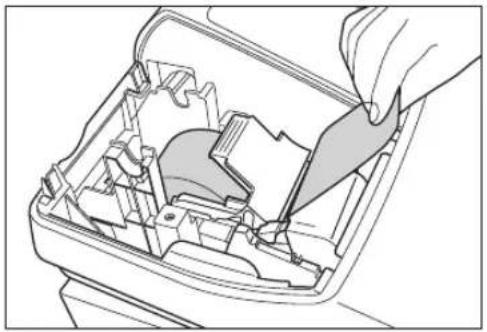 Technical line drawing of a mechanical assembly with a hand inserting a tool into a component (no text or symbols visible)