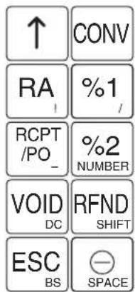 ↑ RA RA RCPT /PO VOID DC ESC BS CONV %1 %2 NUMBER RFND SHIFT SPACE