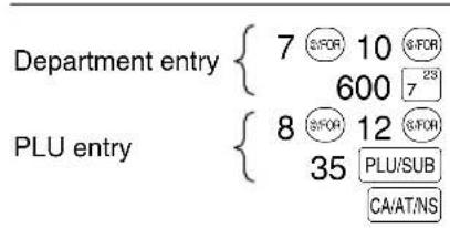 Department entry { 7 S/FOR 10 S/FOR 600 7 PLU entry { 8 S/FOR 12 S/FOR 35 PLU/SUB CA/AT/NS