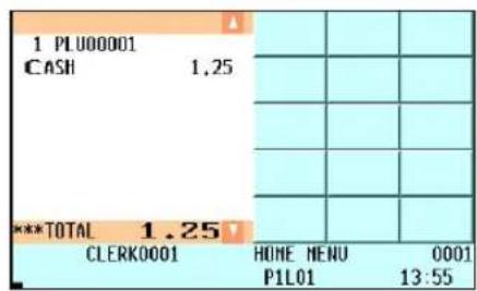 1 PLU00001 CASH 1,25 ***TOTAL 1.25 CLERK0001 HOME MENU 0001 P1L01 13:55