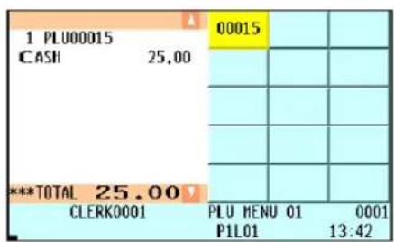 1 PLU00015 CASH 25.00 ***TOTAL 25.00 CLERK0001 00015 PLU MENU 01 0001 P1L01 13:42