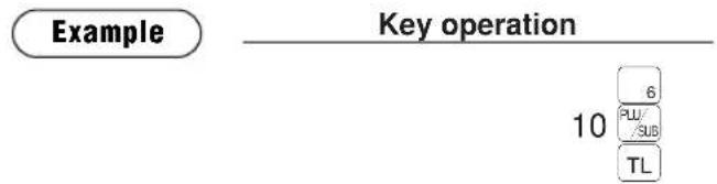 graph TD A["Example"] --> B["Key operation"] B --> C["10"] C --> D["PLU/ SUB"] C --> E["TL"]