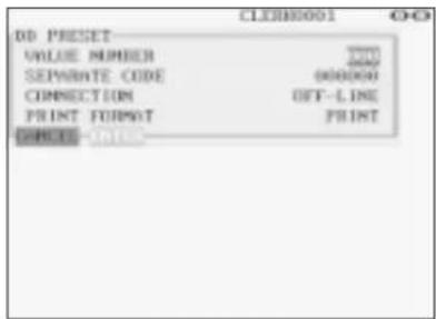 DB PRESET VALUE NUMBER 0000 SEPARATE CODE 000000 CONNECTION OFF-LINE PRINT FORMAT PRINT GAMES GAMES