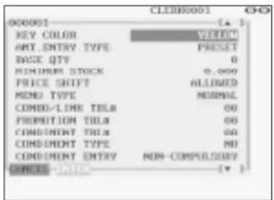 PLU 000001: KEY COLOR VEGET, ART ENTRY TYPE Preset, PAGE QTY 0, RICHMON STOCK 0.000, PRICE SHIFT ALLOWED, MENU TYPE NORMAL, COMED/LIME TBL8 00, PRODUCTION TBL8 00, COMPONENT TBL8 00, COMPONENT TYPE NO, COMPONENT ENTRY NON-COMPULSERY. Label: OK/OK.