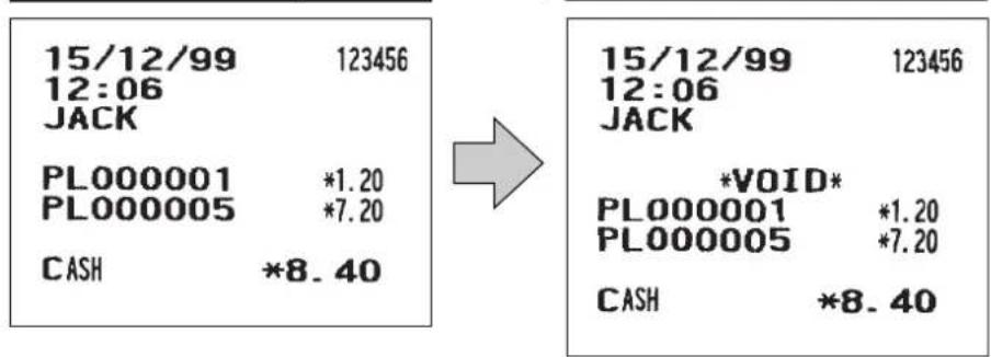 15/12/99 123456 12:06 JACK PL000001 *1.20 PL000005 *7.20 CASH *8.40 15/12/99 123456 12:06 JACK *VOID* PL000001 *1.20 PL000005 *7.20 CASH *8.40