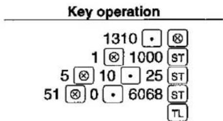 Opération clavier 1310 • ⊗ 1 ⊗ 1000 ST 5 ⊗ 10 • 25 ST 51 ⊗ 0 • 6068 ST TL