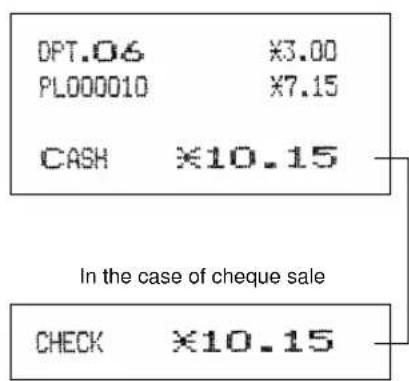 DPT.06 ¥3.00 PL000010 ¥7.15 CASH ¥10.15 In the case of cheque sale CHECK ¥10.15