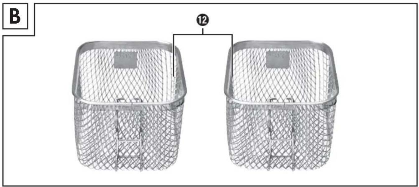 Two wire mesh basket designs with labeled points 12 and B (no text or symbols on the baskets themselves)