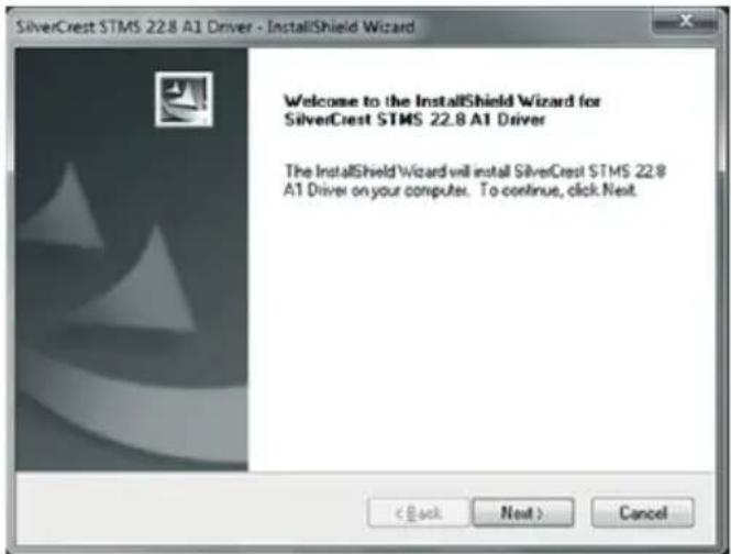SilverCrest STMS 22.8 A1 Driver - InstallShield Wizard Welcome to the InstallShield Wizard for SilverCrest STMS 22.8 A1 Driver The InstallShield Wizard will install SilverCrest STMS 22.8 A1 Driver on your computer. To continue, click Next. < Back Next > Cancel