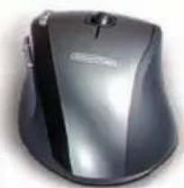 Silver computer mouse with a small circular head and a button, shown in grayscale (no visible text or symbols)