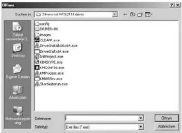 Offnen Suchen in: Silvercrest NT52113-driver config DRIVERx86 images CLDAPP.exe DriverInstab06x64.exe DriveInstx64.exe InitProject.exe KB4SYPE.exe KMPCONF96.exe KMPProcess.exe KMP85Gry.exe StartAutorun.exe Database name: Date key: Exer files (*.exe) Offnen Abbrechen