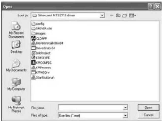 Open Look jx: Sirecrest MTS2113 drives config DRXVER.x86 images CLDAPP DriverInstallx86x84 DriverInstallx84 InkProject KB45XYPE KMC0NFIG KMPProcess KMW0Gnv StartAutorun My Recent Documents Desktop My Documents My Computer My Network Places File type: Files of type: Ex files (*.exe) Open Cancel
